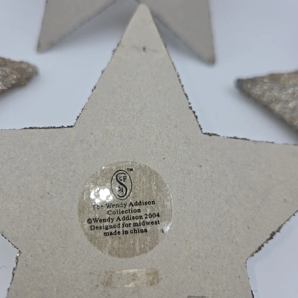 Lot of 4 Christmas ornaments Wendy Addison Stars Cannon Falls silver glitter